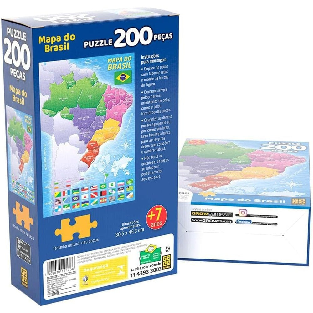 Quebra-Cabeça Mapa do Brasil 200 Peças - Grow
