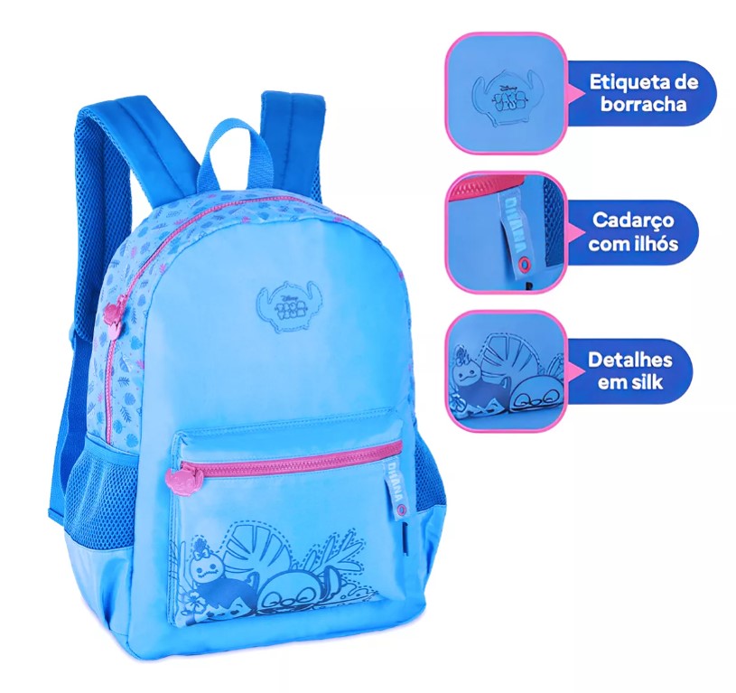 Kit Mochila de Costas Disney Stitch Tsum Tsum com Estojo
