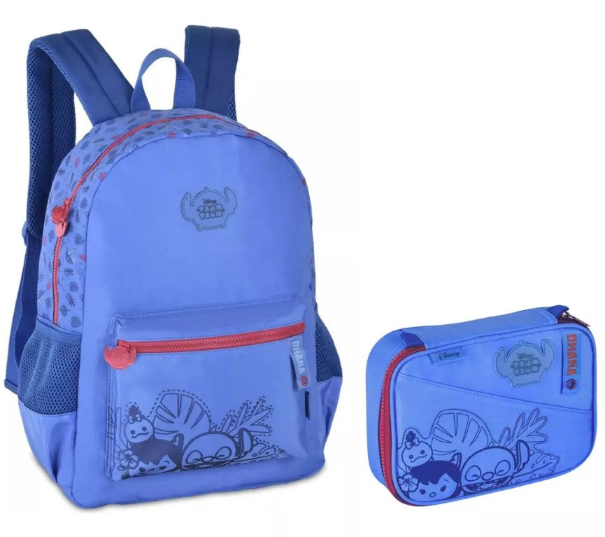Kit Mochila de Costas Disney Stitch Tsum Tsum com Estojo