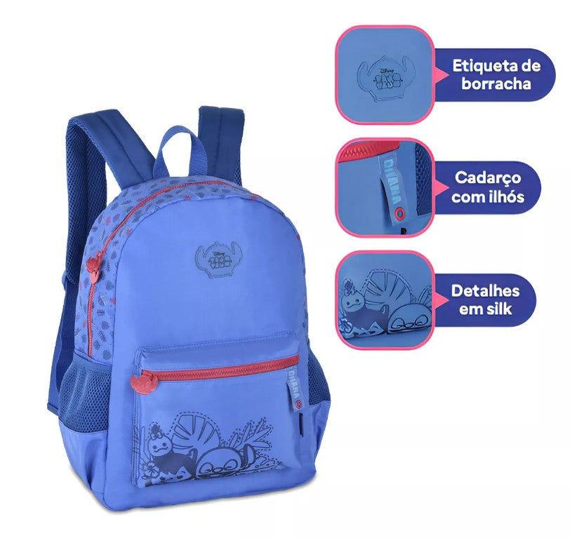 Kit Mochila de Costas Disney Stitch Tsum Tsum com Estojo