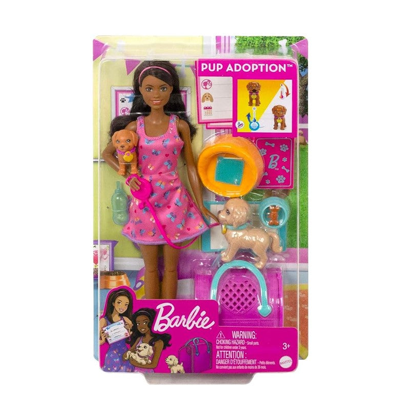 Boneca Barbie Adota Cachorrinho Negra - Mattel