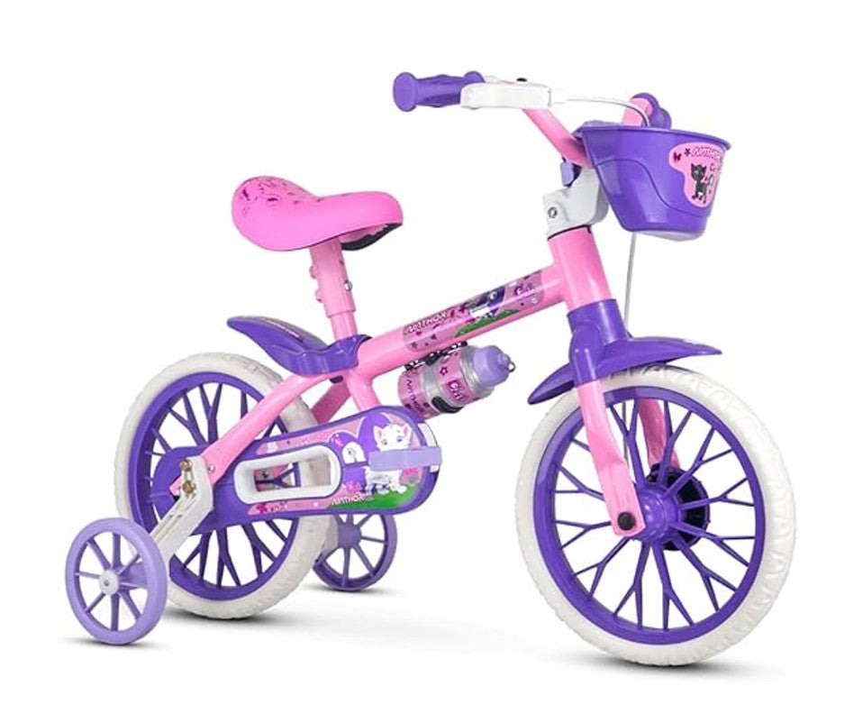 Bicicleta Aro 12 Infantil Rosa Com Rodinhas Cat - Nathor