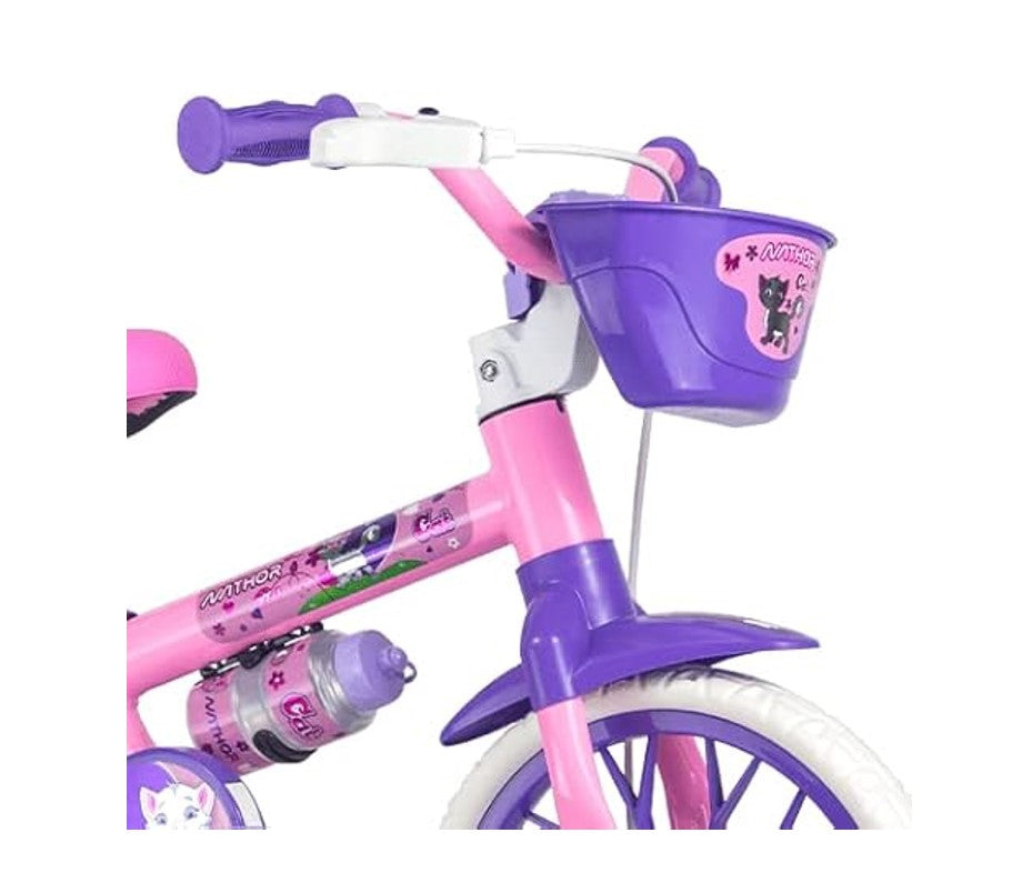 Bicicleta Aro 12 Infantil Rosa Com Rodinhas Cat - Nathor