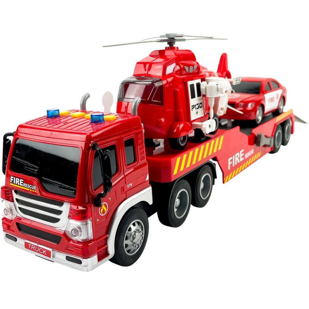 Caminhão Reboque com Carrinho e Helicóptero - BBR Toys