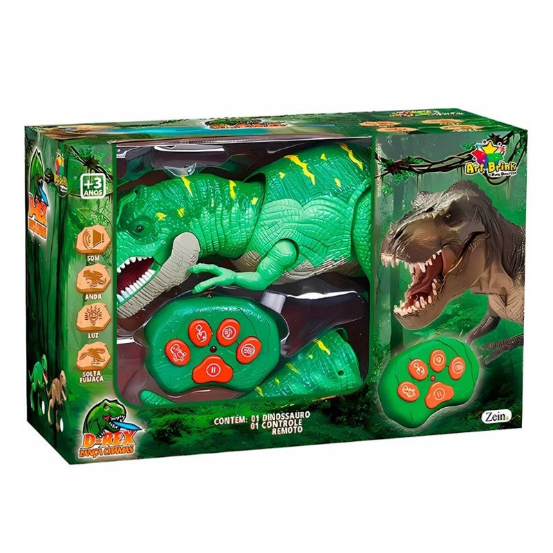 Tiranossauro Rex com Controle Remoto, Solta Fumaça e  Anda - Zein