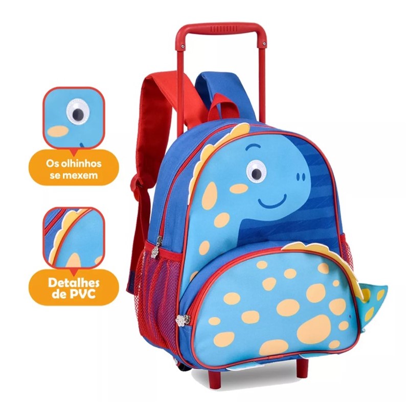 Mochila De Rodinha Infantil Clio Pets Escolar Dino - Clio