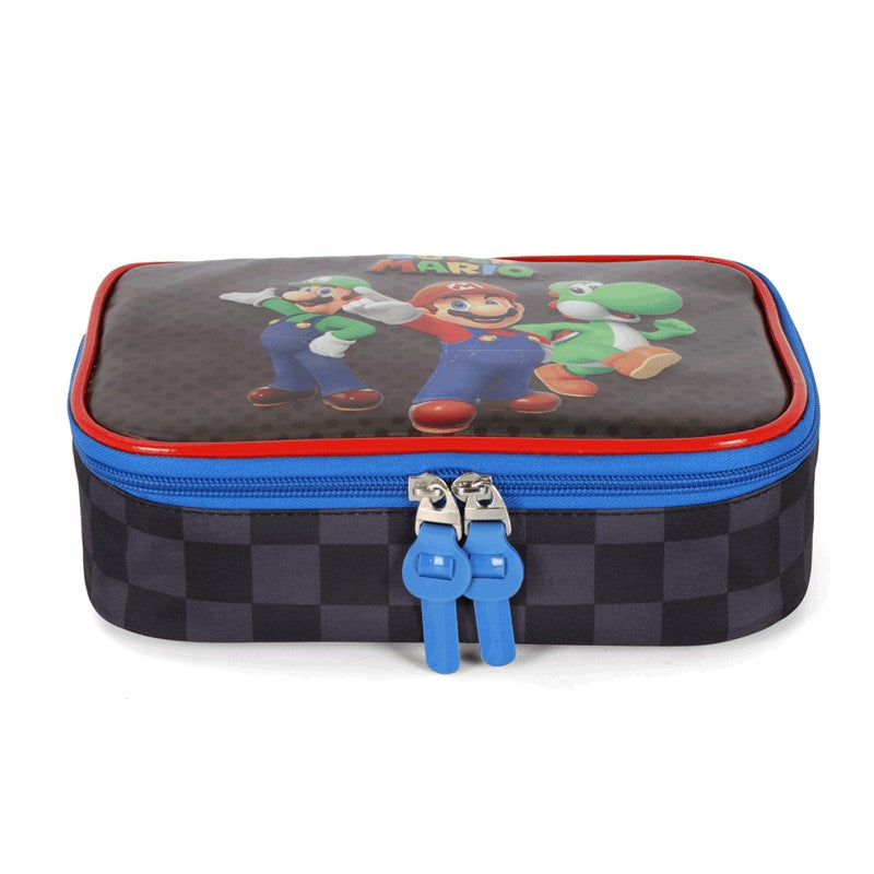 Kit Escolar Super Mario Preto e Azul Mochila de Costas + Estojo Box - Luxcel