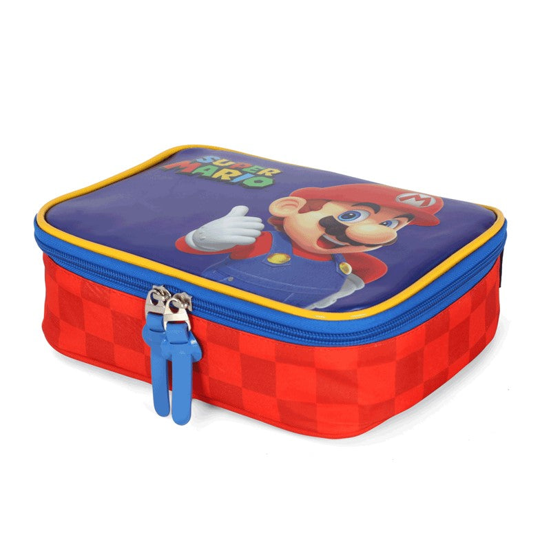 Kit Escolar Super Mario Vermelho e Azul Mochila de Costas + Estojo Box