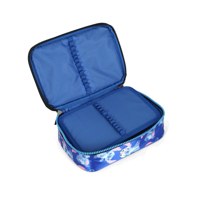 Kit Escolar Infantil Stitch Azul Holográfico Mochila de Rodinhas + Lancheira + Estojo - Luxcel