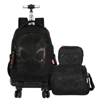 Kit Mochila Escolar com Rodinhas, Lancheira e Estojo Homem-Aranha Black - Luxcel