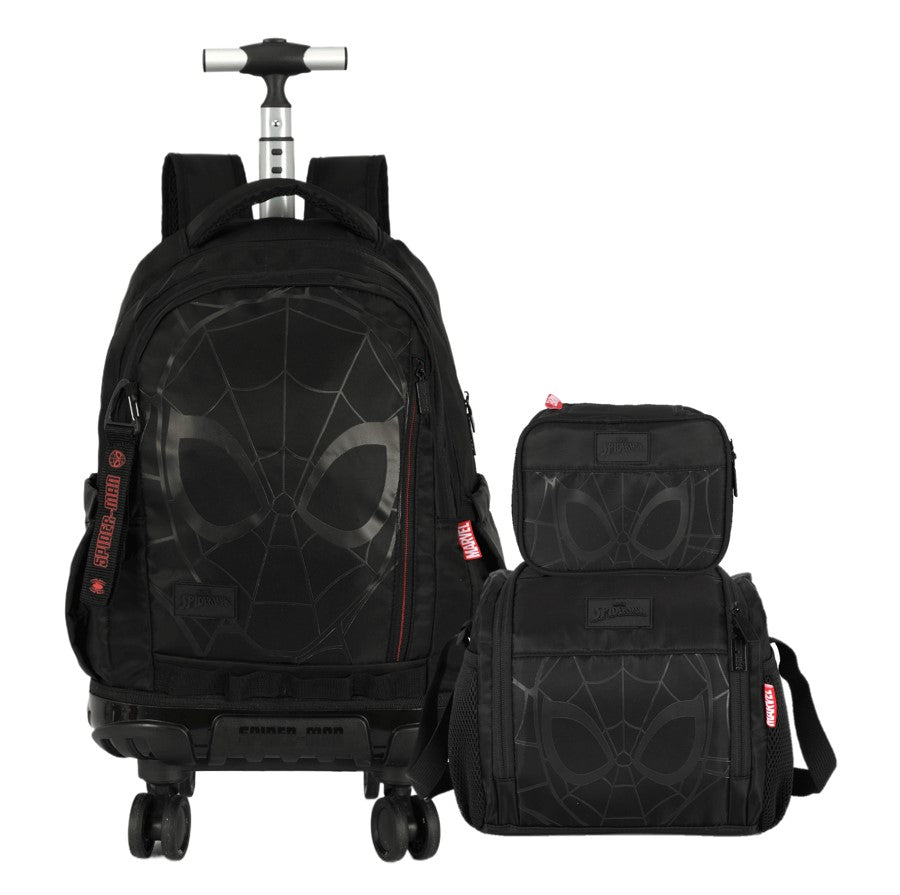 Kit Mochila Escolar com Rodinhas, Lancheira e Estojo Homem-Aranha Black - Luxcel