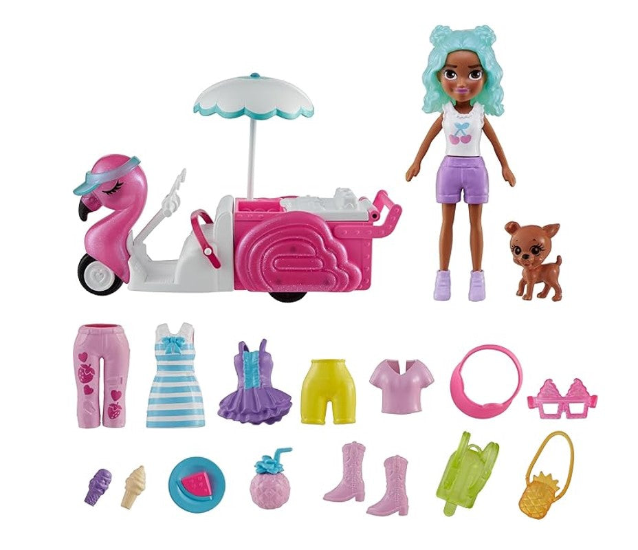 Polly Pocket Conjunto Carrinho de Lanches Flamingo - Mattel