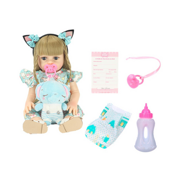 Boneca Bebê Reborn Loira Tiara Elegante com Acessórios