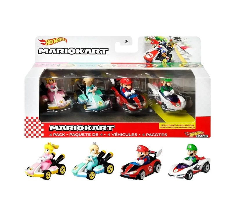 Kit 4 Carrinhos Hot Wheels Mario Kart - Mattel