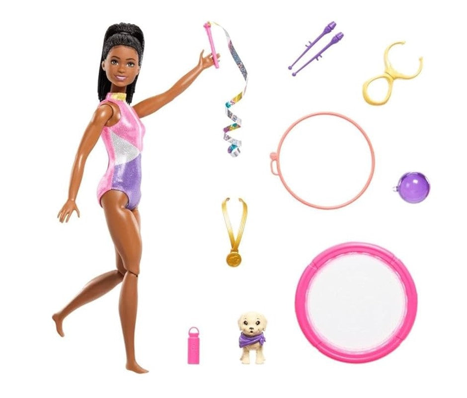 Boneca Barbie Negra Ginasta Com Pet - Mattel HVM10