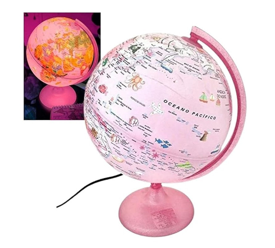 Globo Terrestre Rosa Com Luz Pink Zoo 25cm - Tecnodidattica