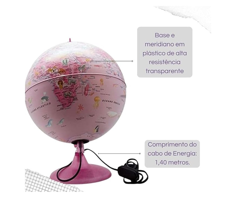 Globo Terrestre Rosa Com Luz Pink Zoo 25cm - Tecnodidattica