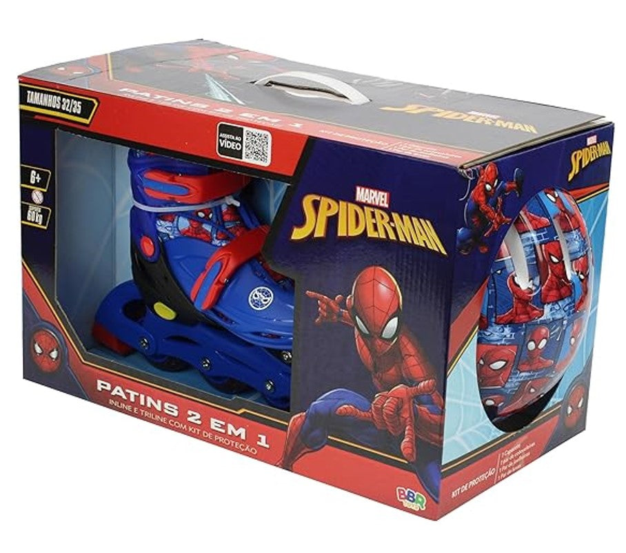 Kit Patins 2 Em 1 4 Rodas Tamanho 32-35 Homem Aranha - Bbr