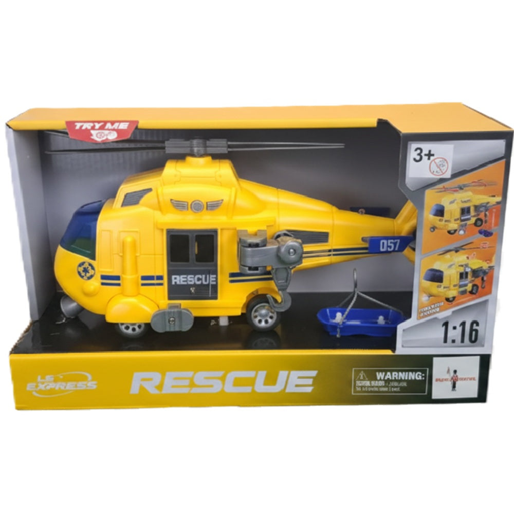 Helicóptero de Resgate Amarelo com  Fricção Som e Luz 1:16 - Brink Center