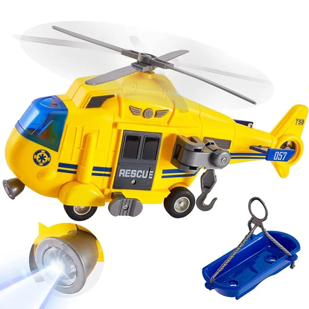 Helicóptero de Resgate Amarelo com  Fricção Som e Luz 1:16 - Brink Center