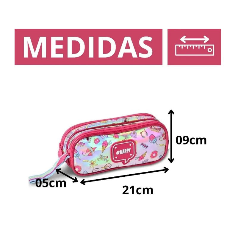 Estojo Duplo Holográfico Happy Magic Escolar Infantil - Clio