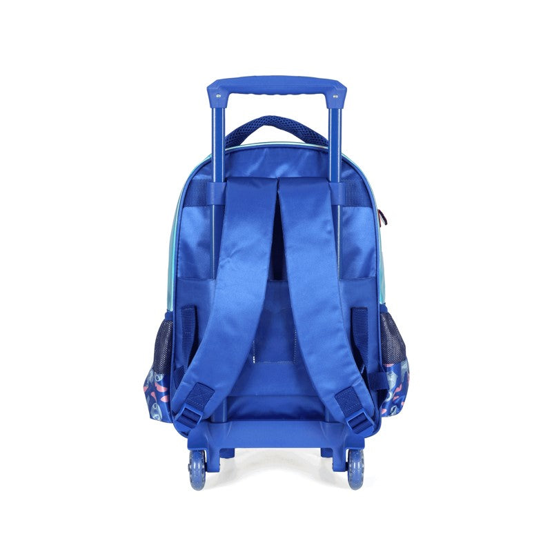 Kit Escolar Infantil Stitch Azul Holográfico Mochila de Rodinhas + Lancheira + Estojo - Luxcel