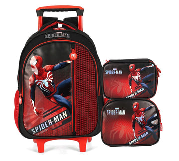 Kit Mochila de Rodinha Spider-Man + Lancheira Térmica + Estojo Escolar - Luxcel