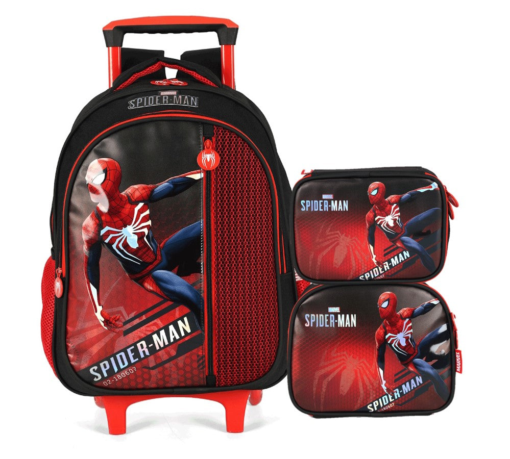 Kit Mochila de Rodinha Spider-Man + Lancheira Térmica + Estojo Escolar - Luxcel