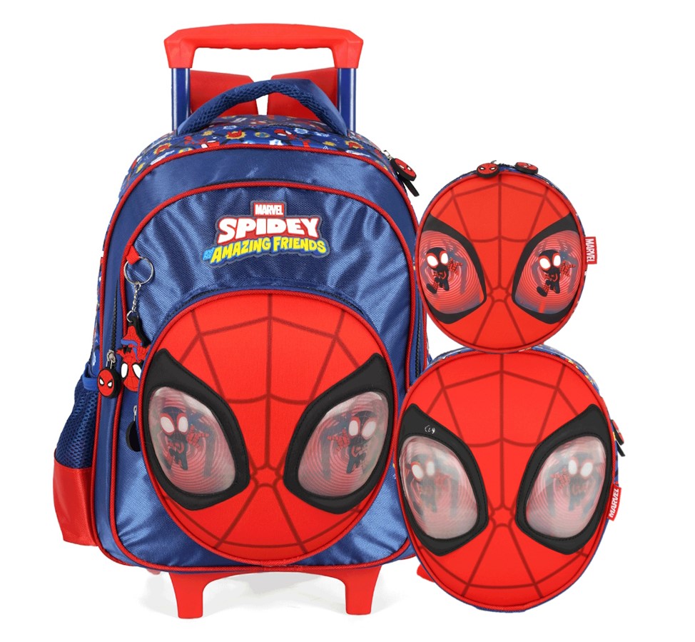 Kit Mochila de Rodinhas Spidey Amazing Friends + Lancheira + Estojo - Luxcel