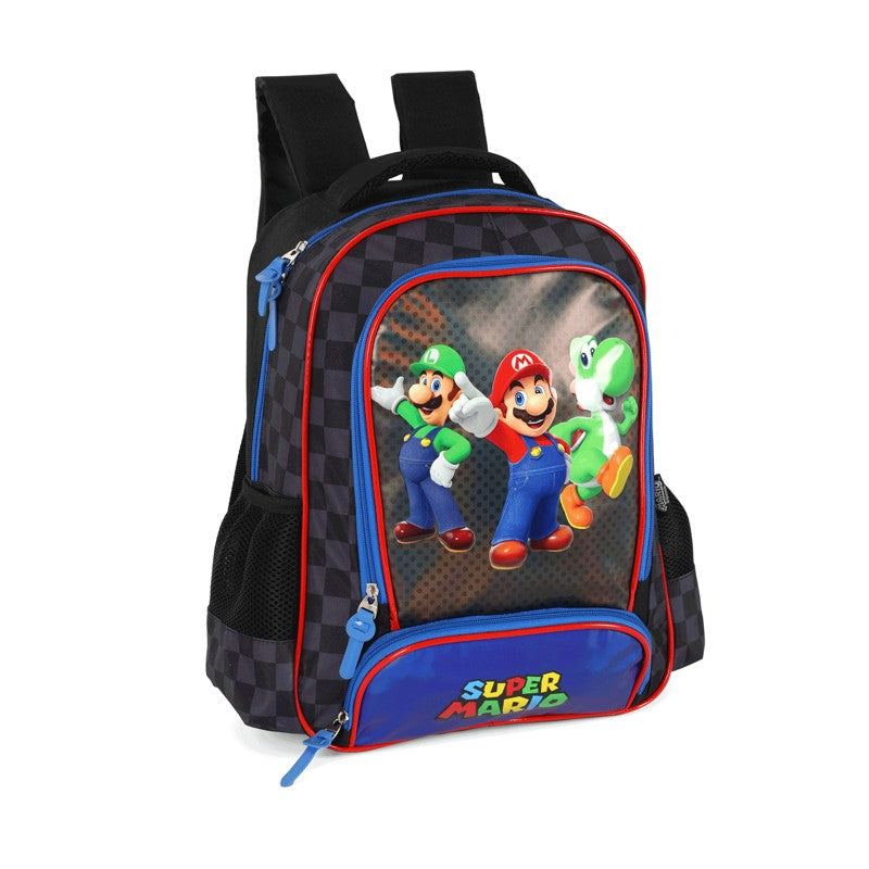 Kit Escolar Super Mario Preto e Azul Mochila de Costas + Estojo Box - Luxcel