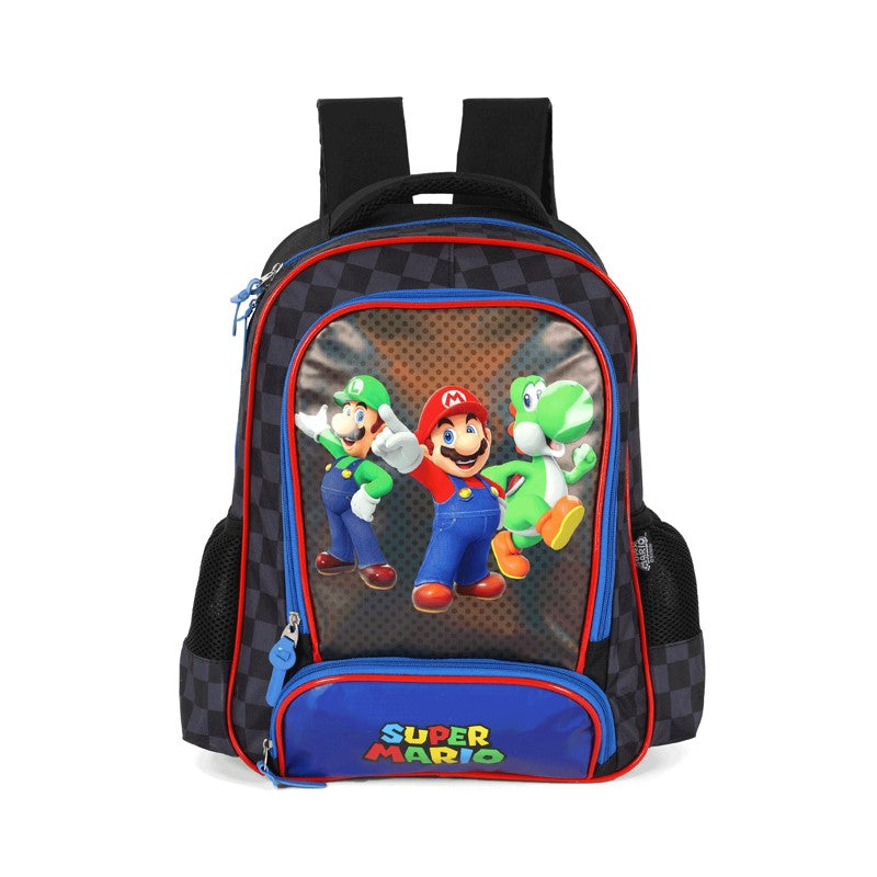 Kit Escolar Super Mario Preto e Azul Mochila de Costas + Estojo Box - Luxcel