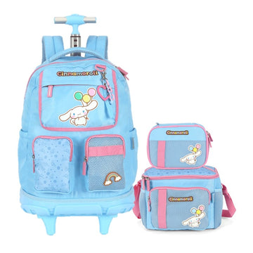 Kit Escolar Cinnamoroll com Mochila de Carrinho, Lancheira e Estojo – Luxcel