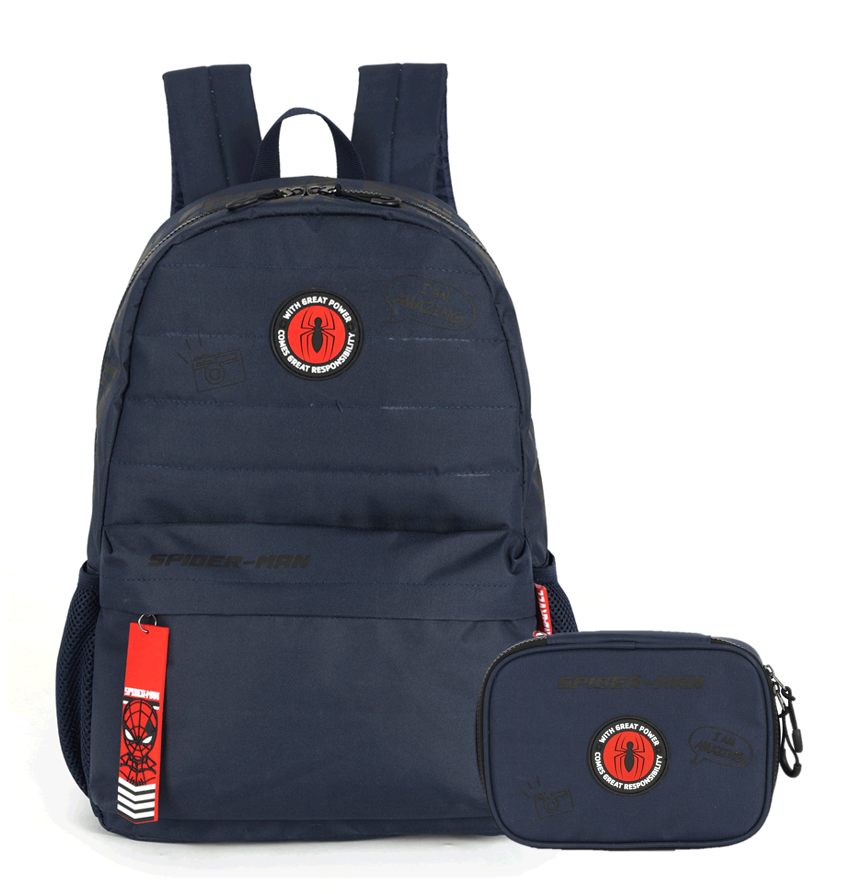 Kit Mochila de Costas e Estojo Spider-Man Azul Marinho - Luxcel