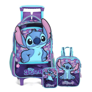 Kit Escolar Stitch com Mochila de Rodinhas, Lancheira e Estojo - Luxcel