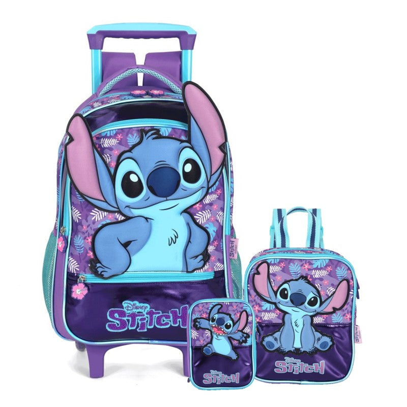 Kit Escolar Stitch com Mochila de Rodinhas, Lancheira e Estojo - Luxcel