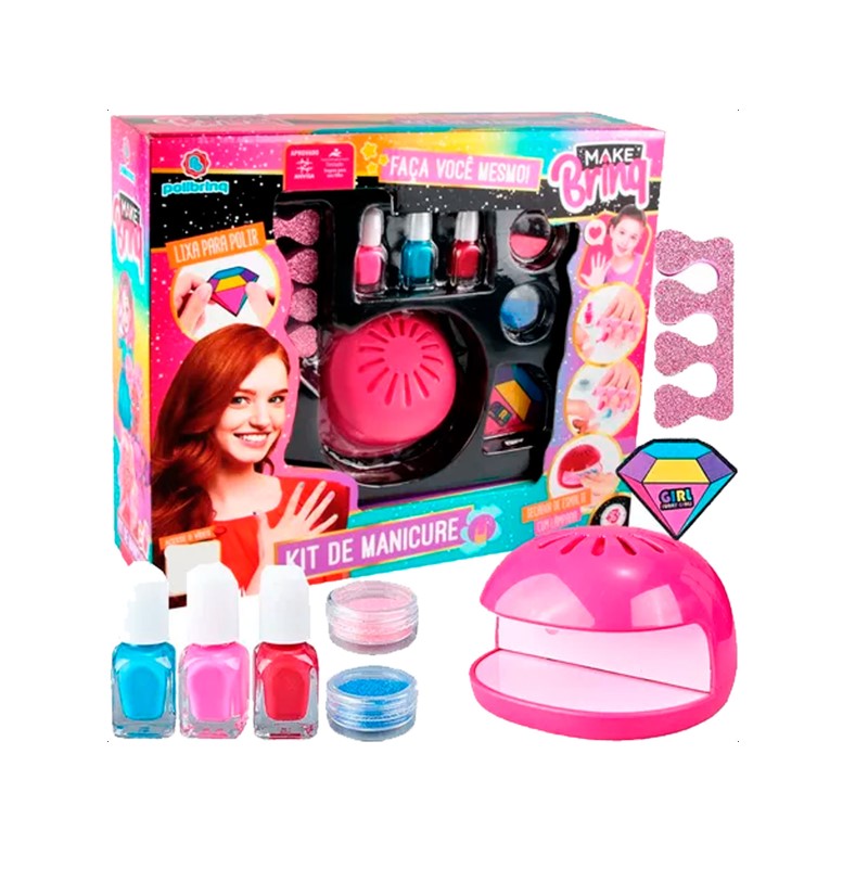 Kit Make Manicure Secador Esmalte Infantil - Polibrinq