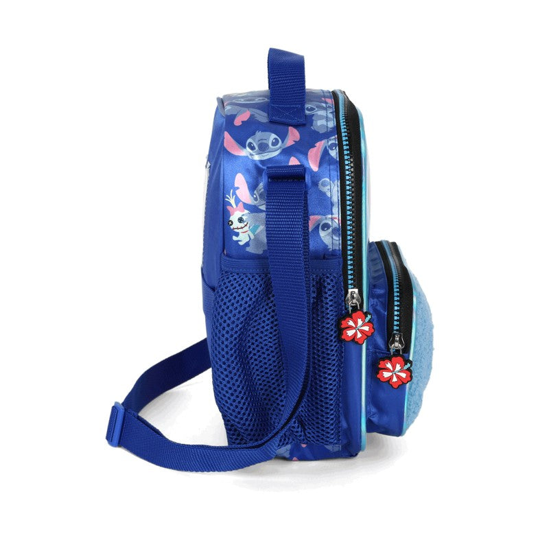Kit Escolar Infantil Stitch Azul Holográfico Mochila de Rodinhas + Lancheira + Estojo - Luxcel