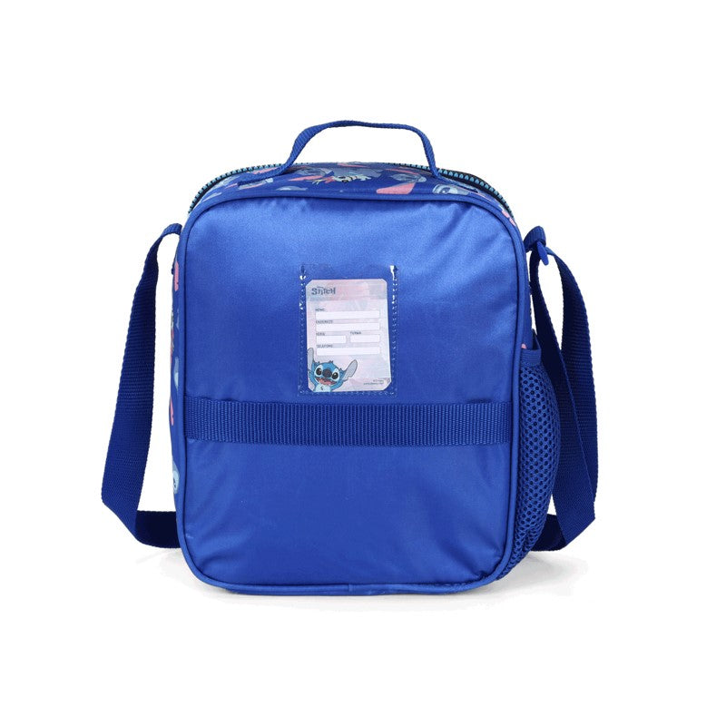 Kit Escolar Infantil Stitch Azul Holográfico Mochila de Rodinhas + Lancheira + Estojo - Luxcel