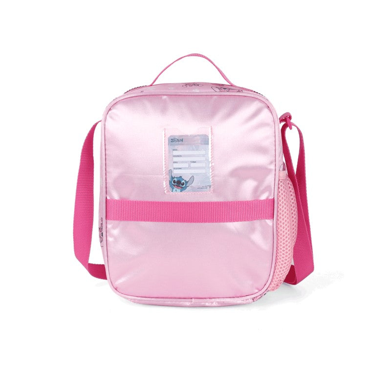 Kit Escolar Stitch e Angel Rosa Holográfico Mochila de Rodinhas + Lancheira + Estojo Box - Luxcel