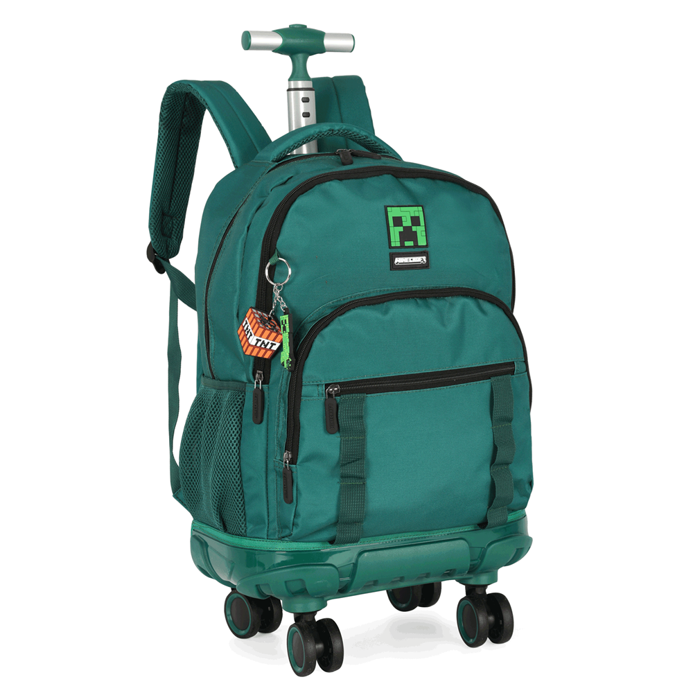 Kit Mochila Escolar de Rodinhas Minecraft Creeper com Lancheira e Estojo - Luxcel