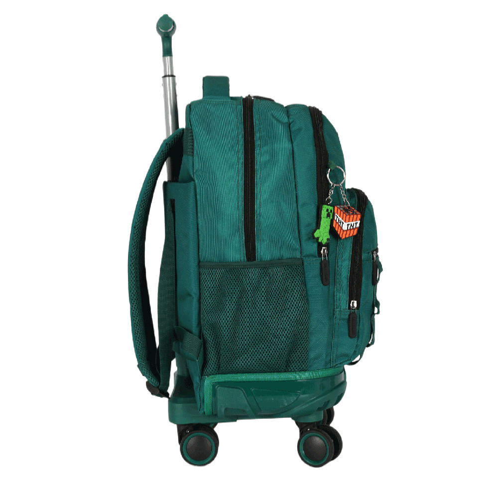 Kit Mochila Escolar de Rodinhas Minecraft Creeper com Lancheira e Estojo - Luxcel