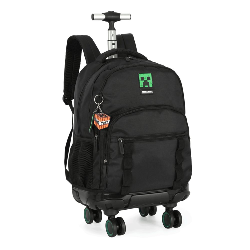 Kit Mochila Escolar de Rodinhas Minecraft Creeper Preto com Lancheira e Estojo - Luxcel