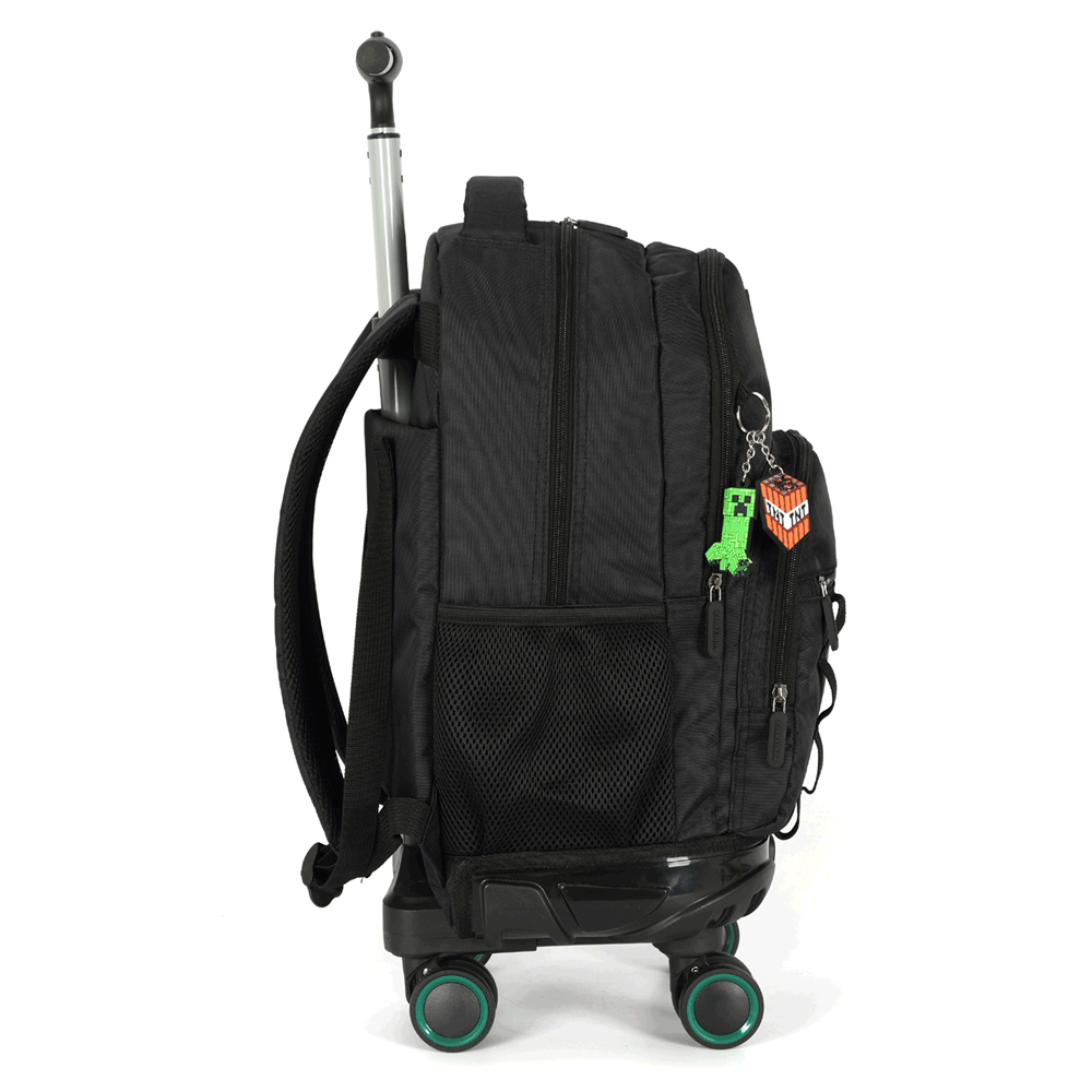 Kit Mochila Escolar de Rodinhas Minecraft Creeper Preto com Lancheira e Estojo - Luxcel