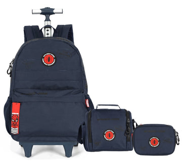 Kit Escolar Homem-Aranha Azul Marinho Mochila de Rodinhas + Lancheira Térmica + Estojo - Luxcel