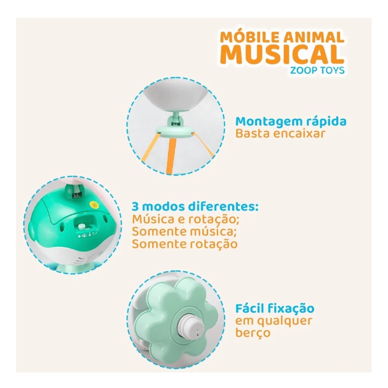 Móbile Animal Musical Multicolor - Zoop Toys