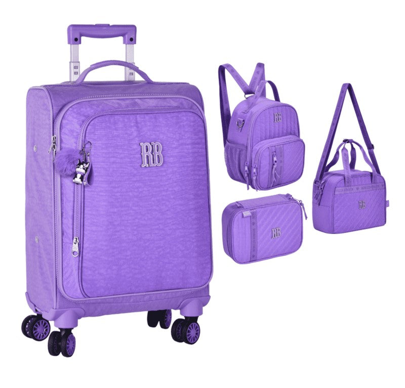 Kit Mala Escolar Rodas 360 + Estojo + Lancheiras Rebecca Bonbon