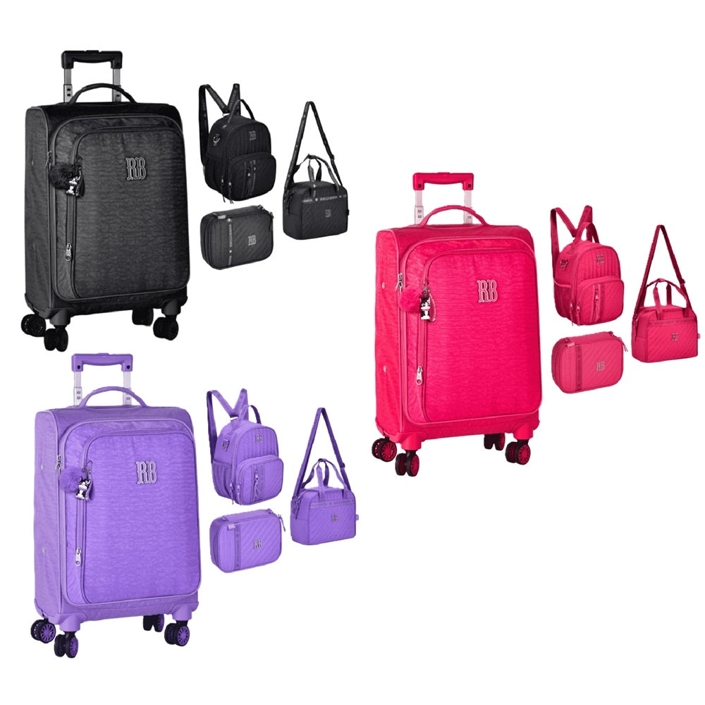 Kit Mala Escolar Rodas 360 + Estojo + Lancheiras Rebecca Bonbon