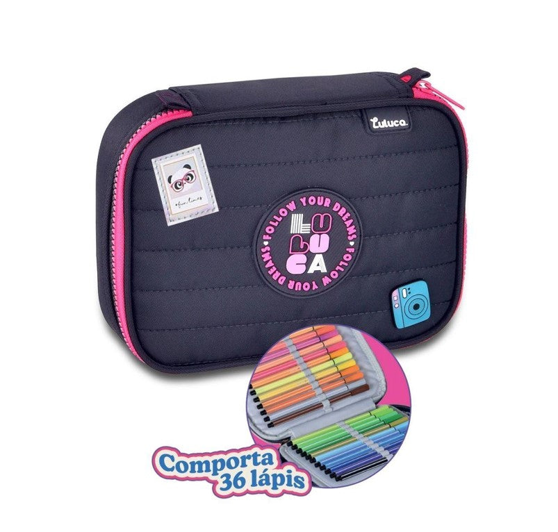 Kit Mala Escolar Luluca Rodinhas 360 Lancheira e Estojo