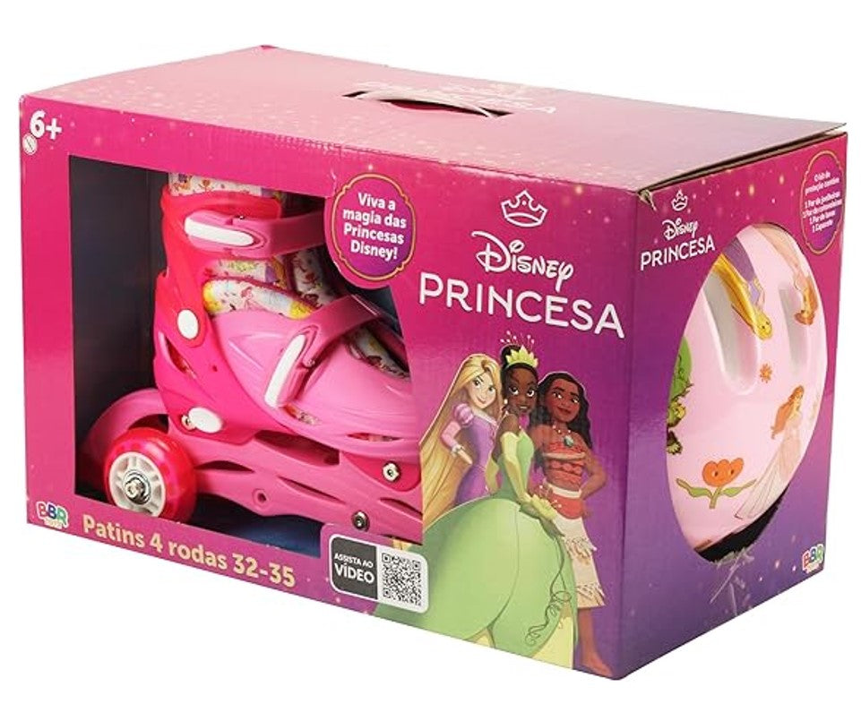 Kit Patins das Princesas 2 Em 1 4 Rodas Tamanho 32/35 - Bbr