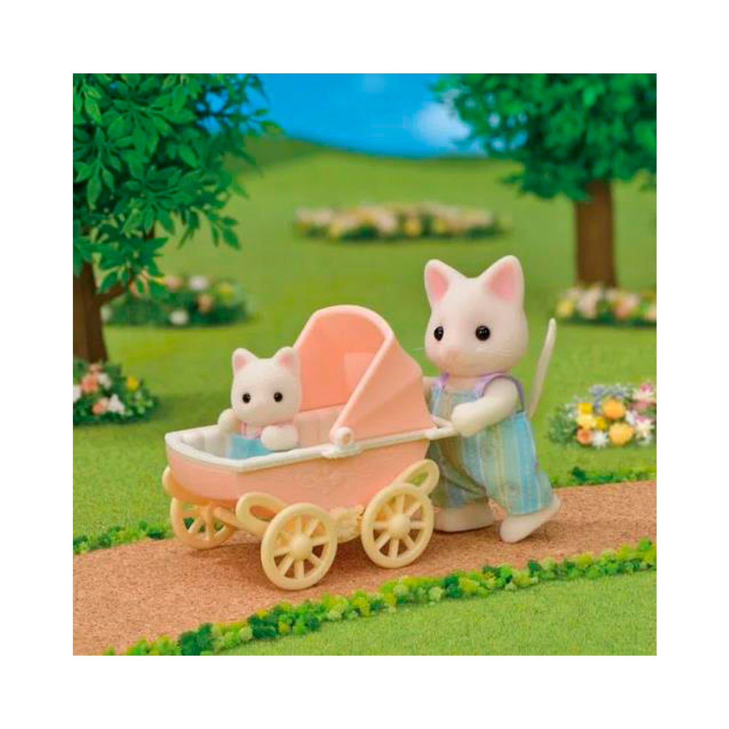 Sylvanian Families - Carrinho De Bebê Papai E Bebê Gatos Primavera